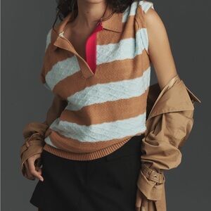 Maeve Off-the-Shoulder Sweater in Brown and Blue